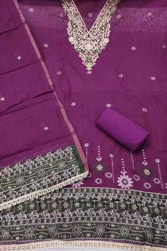 purple unstitched weaving handwork with woven dupatta dress material