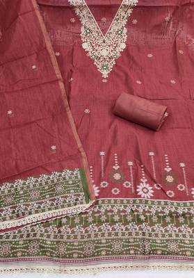 maroon unstitched weaving handwork with woven dupatta dress material 2