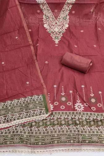 maroon unstitched weaving handwork with woven dupatta dress material