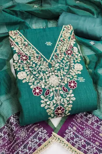 sea green unstitched weaving handwork with woven dupatta dress material