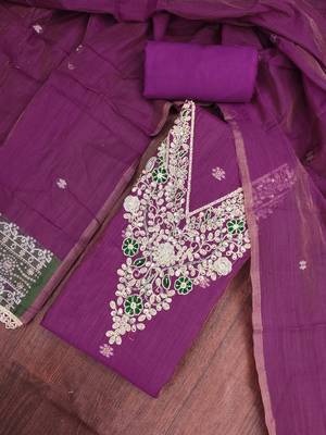 purple unstitched weaving handwork with woven dupatta dress material 4