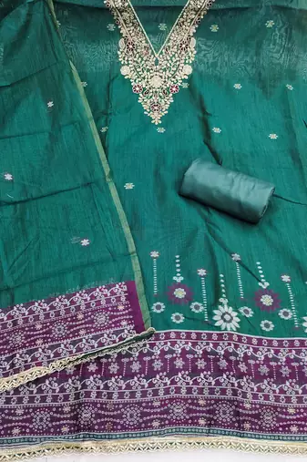 sea green unstitched weaving handwork with woven dupatta dress material
