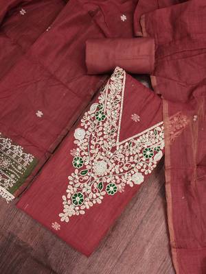 maroon unstitched weaving handwork with woven dupatta dress material 4