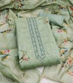 light green unstitched digital print handwork with printed dupatta butti dress material