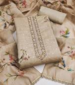 beige unstitched digital print handwork with printed dupatta butti dress material