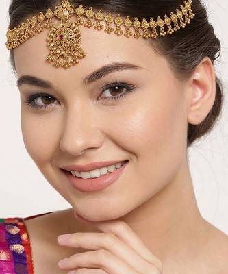 Women gold plated stone studded head jewellery 1