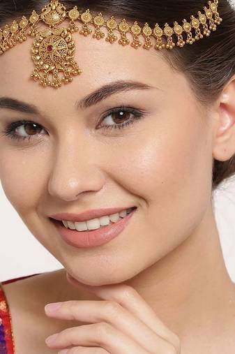 Women gold plated stone studded head jewellery