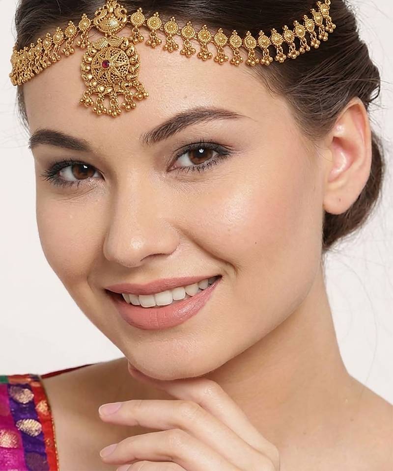 Women gold plated stone studded head jewellery