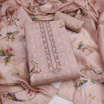 lavender unstitched digital print handwork with printed dupatta butti dress material 1