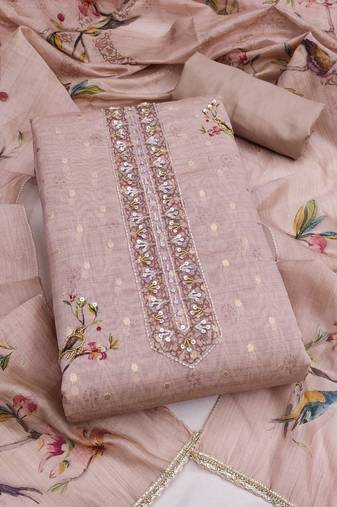 lavender unstitched digital print handwork with printed dupatta butti dress material