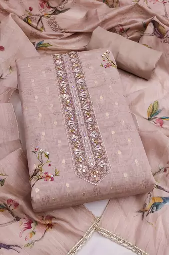 lavender unstitched digital print handwork with printed dupatta butti dress material