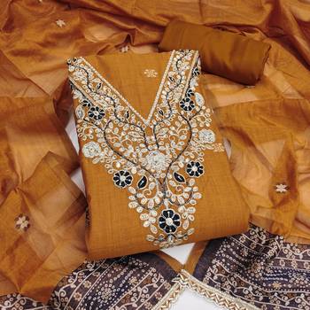 mustard unstitched weaving handwork with woven dupatta dress material 1