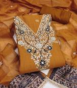 mustard unstitched weaving handwork with woven dupatta dress material