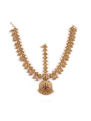 Women gold plated south indian stone studded head jewellery 3