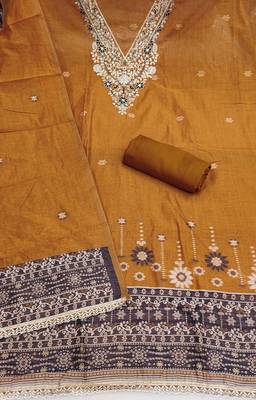 mustard unstitched weaving handwork with woven dupatta dress material 2