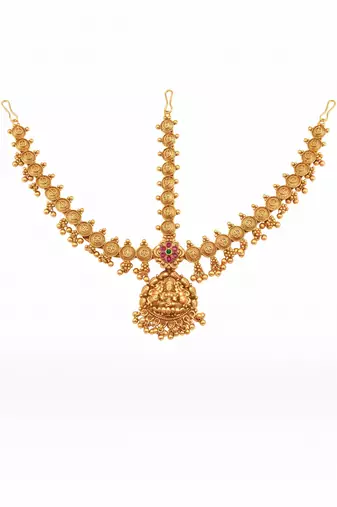 Women temple gold plated stone studded head jewellery