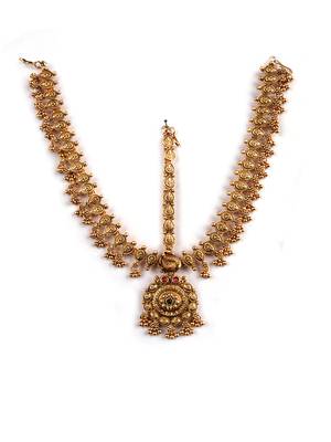Women gold plated stone studded head jewellery 3