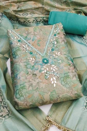 multi unstitched digital print handwork with printed dupatta linen dress material