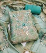 multi unstitched digital print handwork with printed dupatta linen dress material