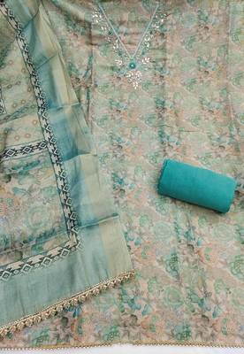 multi unstitched digital print handwork with printed dupatta linen dress material 2
