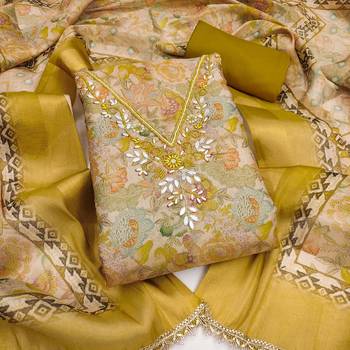 multi unstitched digital print handwork with printed dupatta linen dress material 1