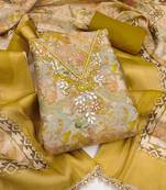 multi unstitched digital print handwork with printed dupatta linen dress material