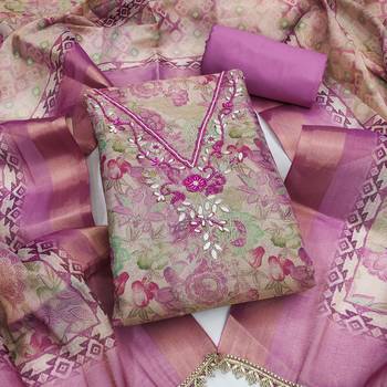 multi unstitched digital print handwork with printed dupatta linen dress material 1