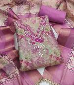 multi unstitched digital print handwork with printed dupatta linen dress material