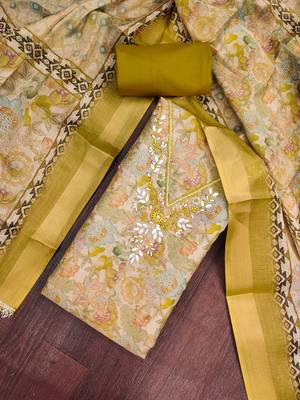 multi unstitched digital print handwork with printed dupatta linen dress material 4