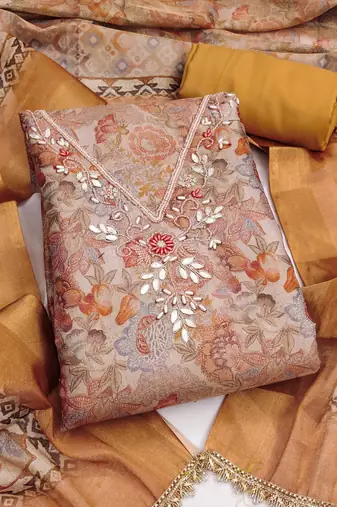multi unstitched digital print handwork with printed dupatta linen dress material