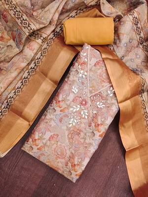multi unstitched digital print handwork with printed dupatta linen dress material 4