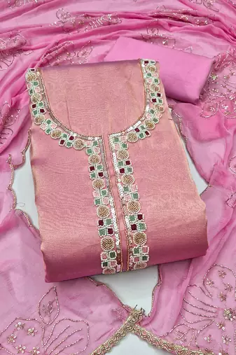 baby pink unstitched handwork with embroidered dupatta salsa dress material