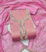 baby pink unstitched handwork with embroidered dupatta salsa dress material