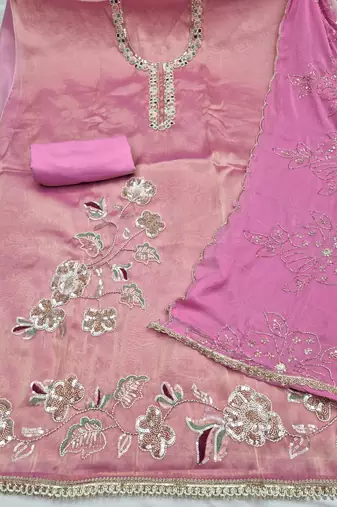 baby pink unstitched handwork with embroidered dupatta salsa dress material