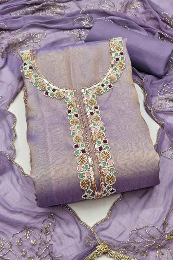 lavender unstitched handwork with embroidered dupatta salsa dress material
