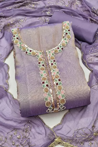 lavender unstitched handwork with embroidered dupatta salsa dress material