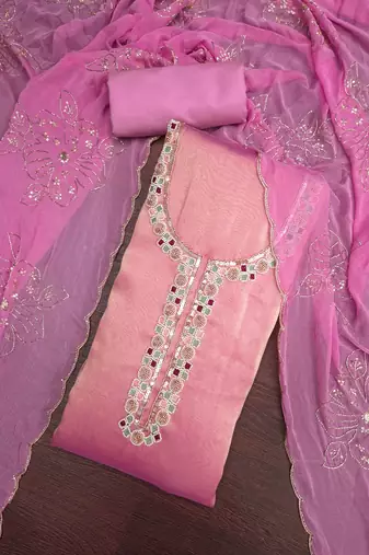 baby pink unstitched handwork with embroidered dupatta salsa dress material