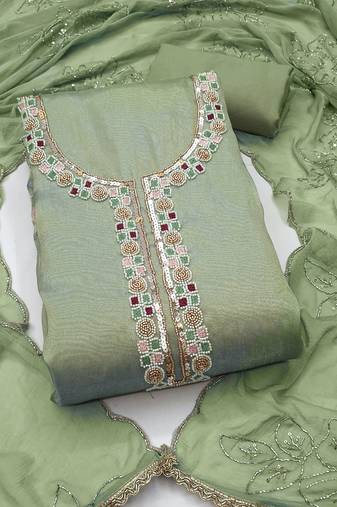 light green unstitched handwork with embroidered dupatta salsa dress material
