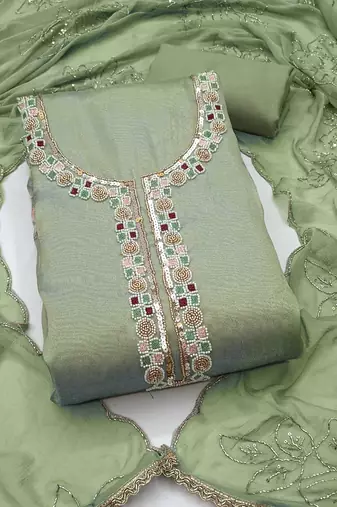 light green unstitched handwork with embroidered dupatta salsa dress material