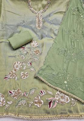 light green unstitched handwork with embroidered dupatta salsa dress material 2