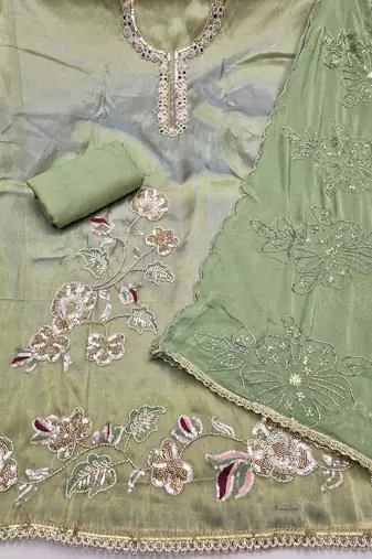 light green unstitched handwork with embroidered dupatta salsa dress material