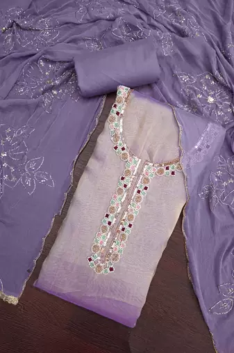 lavender unstitched handwork with embroidered dupatta salsa dress material