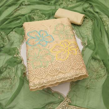 beige unstitched thread work beads work with embroidered dupatta salsa dress material 1