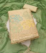 beige unstitched thread work beads work with embroidered dupatta salsa dress material