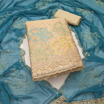 beige unstitched thread work beads work with embroidered dupatta salsa dress material 1