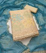 beige unstitched thread work beads work with embroidered dupatta salsa dress material