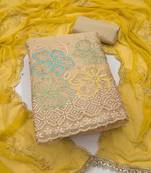 beige unstitched thread work beads work with embroidered dupatta salsa dress material