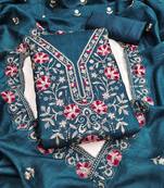 sea green unstitched thread embroidery with embroidered dupatta silk blend dress material