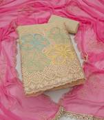 beige unstitched thread work beads work with embroidered dupatta salsa dress material