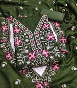 green unstitched thread embroidery with embroidered dupatta silk blend dress material